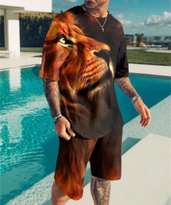Suitmens Men's Statement Lion Print Shorts Suit