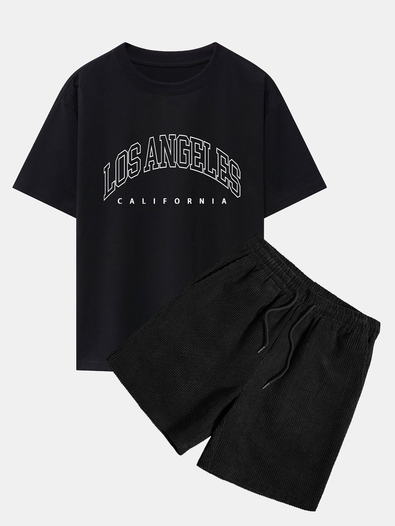 Los Angeles Letter Print Drop Shoulder Oversize T-Shirt & Corduroy Shorts - Image 6
