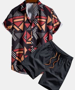 Geometric Print Shirt & Swim Shorts
