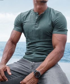 Men's Spring/Summer Henley Stretch Slim T-Shirt