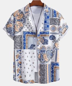 Paisley Patchwork Print Button Up Shirt & Swim Shorts