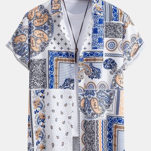 Paisley Patchwork Print Button Up Shirt & Swim Shorts
