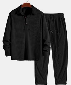 Long Sleeve Polo Collar Corduroy Shirt & Straight Leg Corduroy Pants