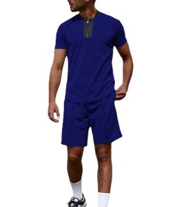 Suitmens Men's Navy Knit Short Sleeve Suit