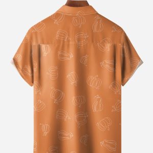 Thanksgiving Dinosaur Turkey Chest Pocket Short Sleeve Shirt