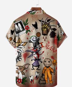 Halloween Vampire Chest Pocket Short Sleeve Shirt