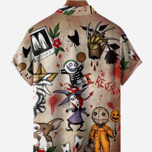 Halloween Vampire Chest Pocket Short Sleeve Shirt