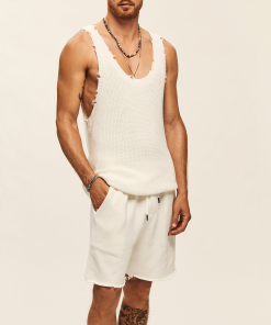 Suitmens Men's Casual Knit Sleeveless Athletic Shorts Set 04