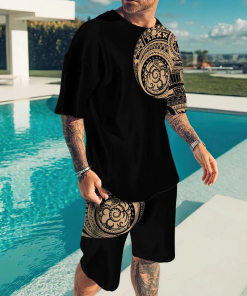 Men's Vintage Print Short Sleeve Two-Piece Set