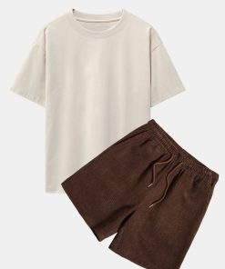 Slogan Back Print Oversize T-Shirt & Corduroy Shorts