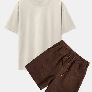 Slogan Back Print Oversize T-Shirt & Corduroy Shorts