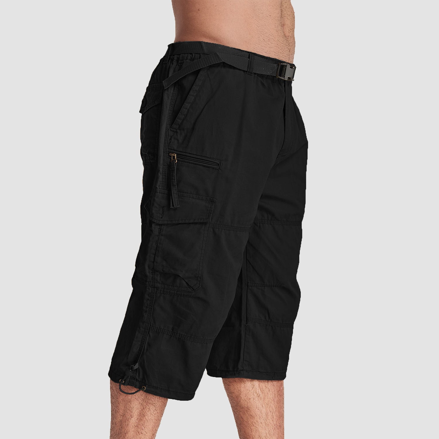 Men Summer Casual 3/4 Long Cargo Shorts Twill Cotton Elastic Waist Multiple Pockets Comfortable Capris Trousers - Image 6