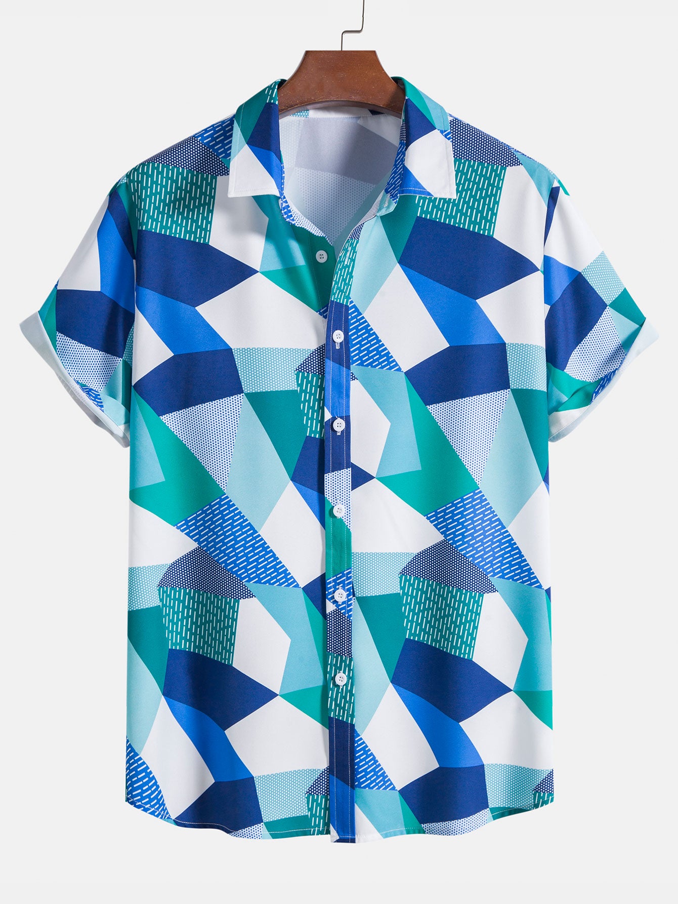 Color Block Geometric Print Shirt & Swim Shorts - Image 4