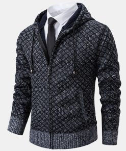 Alternative view of Diamond Pattern Zip Hooded Sweater