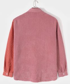 Long Sleeve Button Up Patchwork Corduroy Shirt
