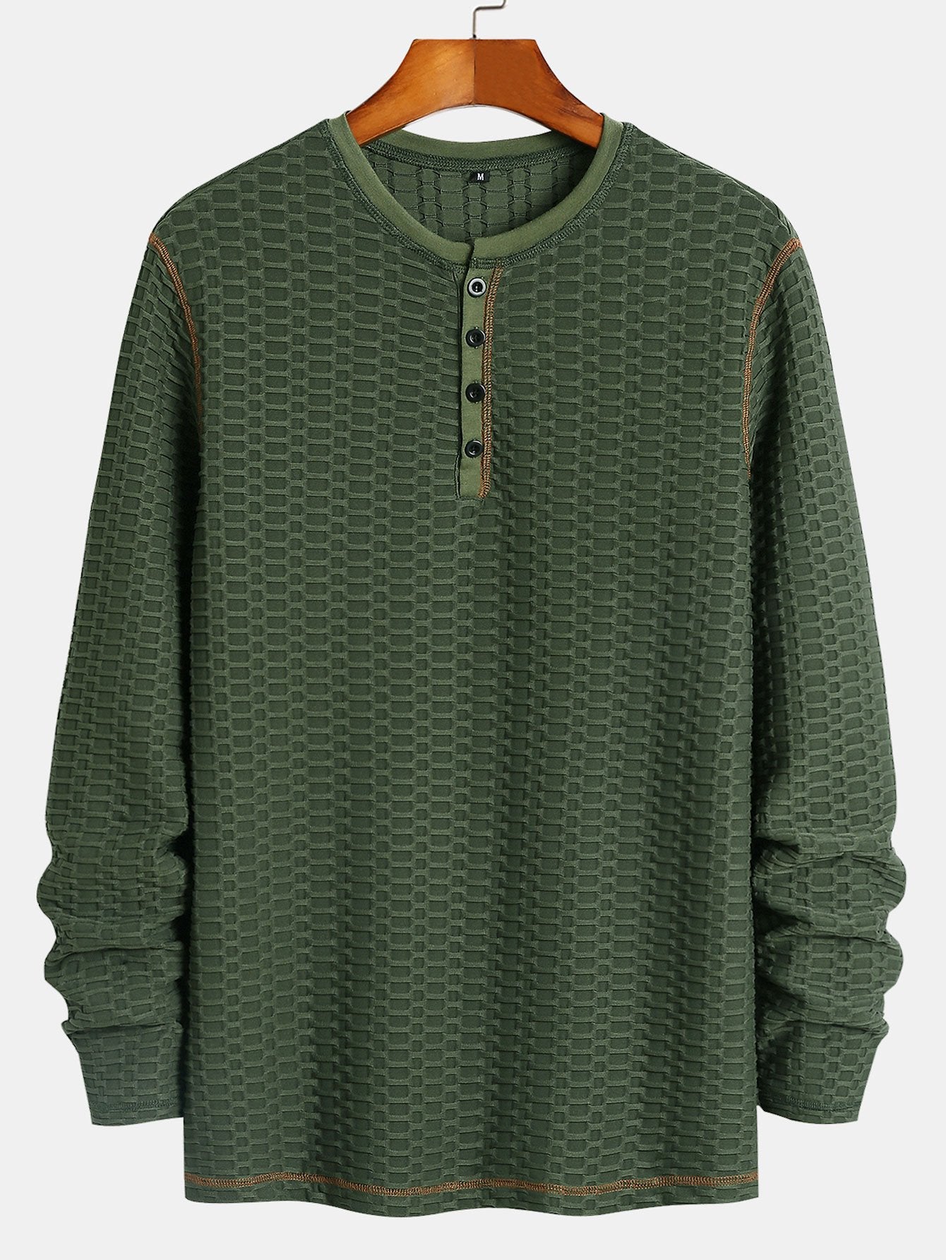 Long Sleeve Muscle Fit Knitted Textured Henley Shirt - Image 2