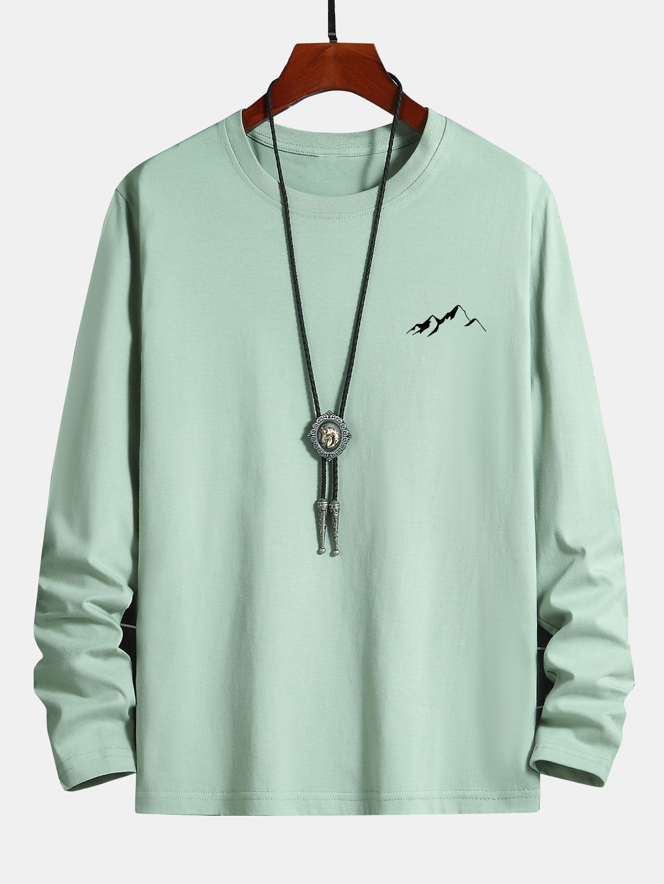 Long Sleeve Mountain Graphic Print Cotton T-Shirt - Image 9