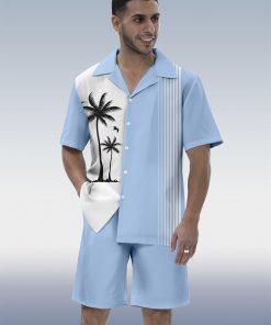 Men's Hawaiian Tiki Party Print Cuban Collar Short Sleeve Shirt Set 03