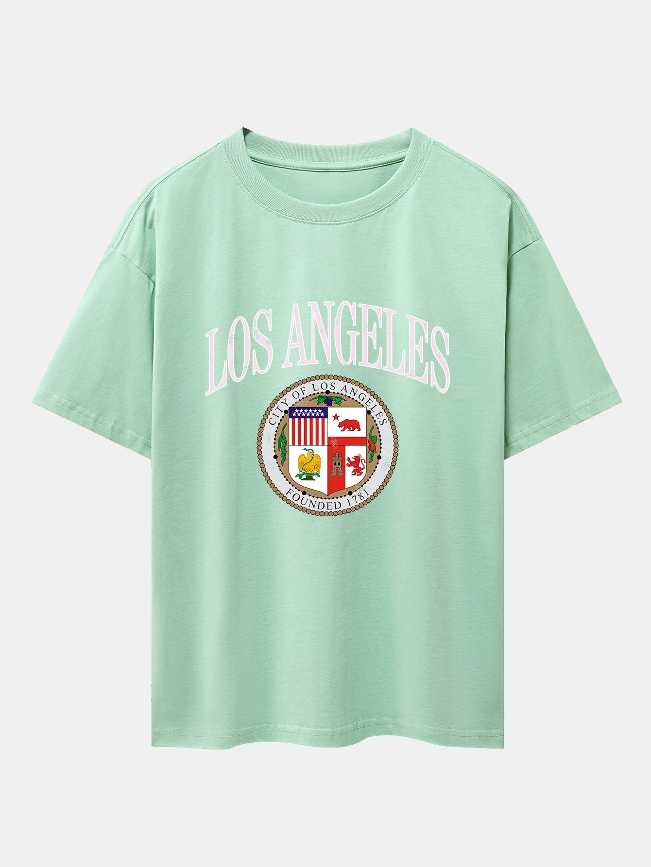 Los Angeles Coat Of Arms Print Drop Shoulder Oversize T-Shirt - Image 6