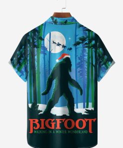 Christmas Big Foot Chest Pocket Short Sleeve Casual Shirt