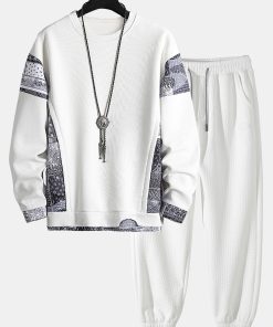 Alternative view of Paisley Print Panel Waffle Sweatshirt & Waffle Jogger Pants