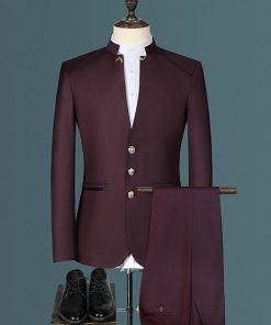Alternative view of Business Plain Mock Neck Button Front Blazer & Pants Set