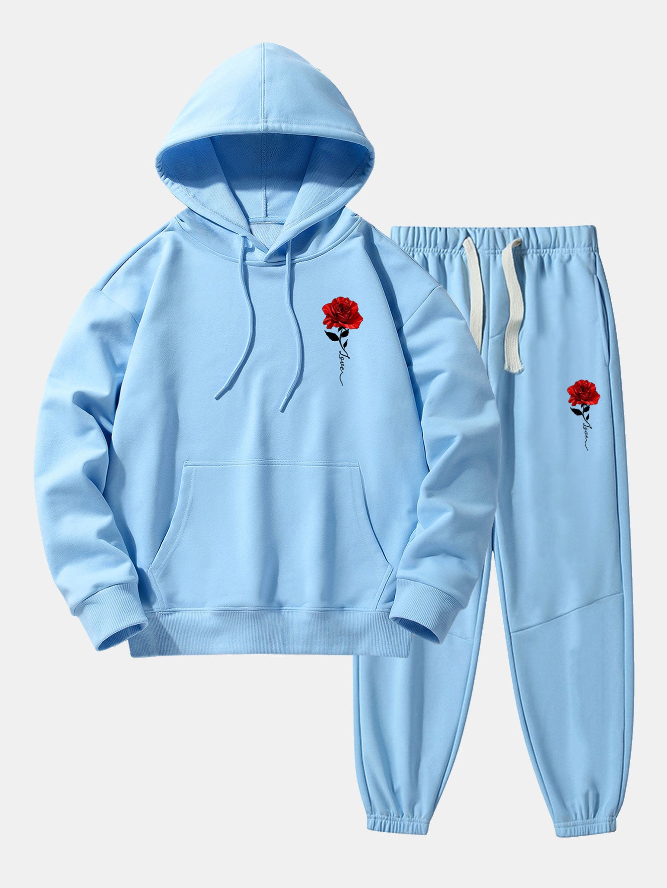 Rose Print Cotton Blend Hoodie & Jogger Pants - Image 4