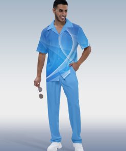 Suitmens Men's Gradient Short Sleeve Shirt Walking Set 327