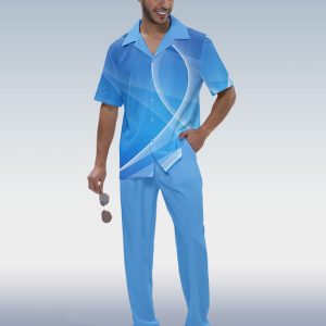 Suitmens Men's Gradient Short Sleeve Shirt Walking Set 327