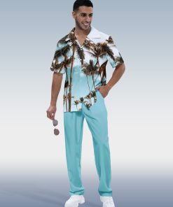 Suitmens Men's Hawaiian Print Short Sleeve Walking Suit