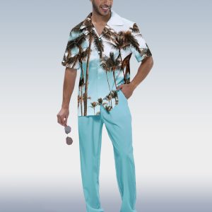 Suitmens Men's Hawaiian Print Short Sleeve Walking Suit