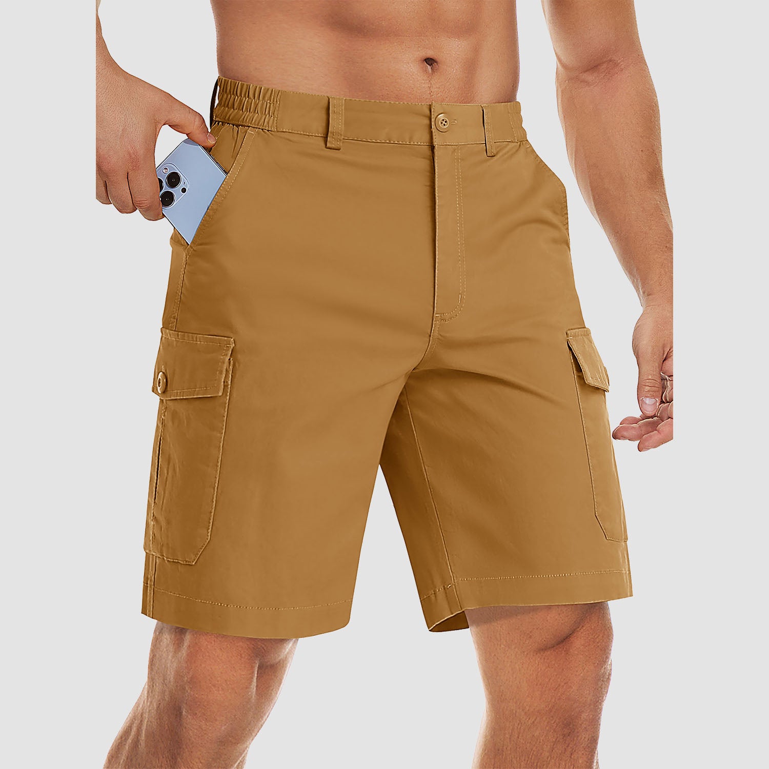 Men's Cargo Shorts with Multi Pockets for Work Elastic Waist Casual Cotton Shorts - Image 7