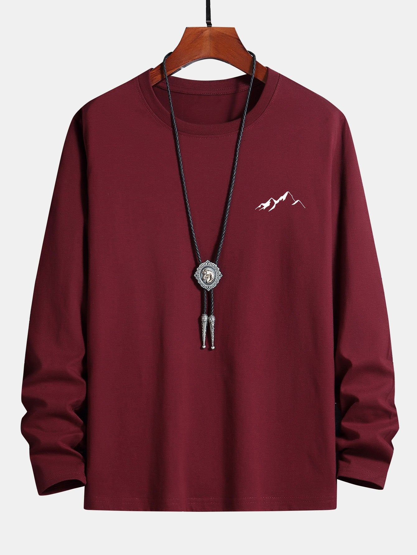 Long Sleeve Mountain Graphic Print Cotton T-Shirt - Image 3