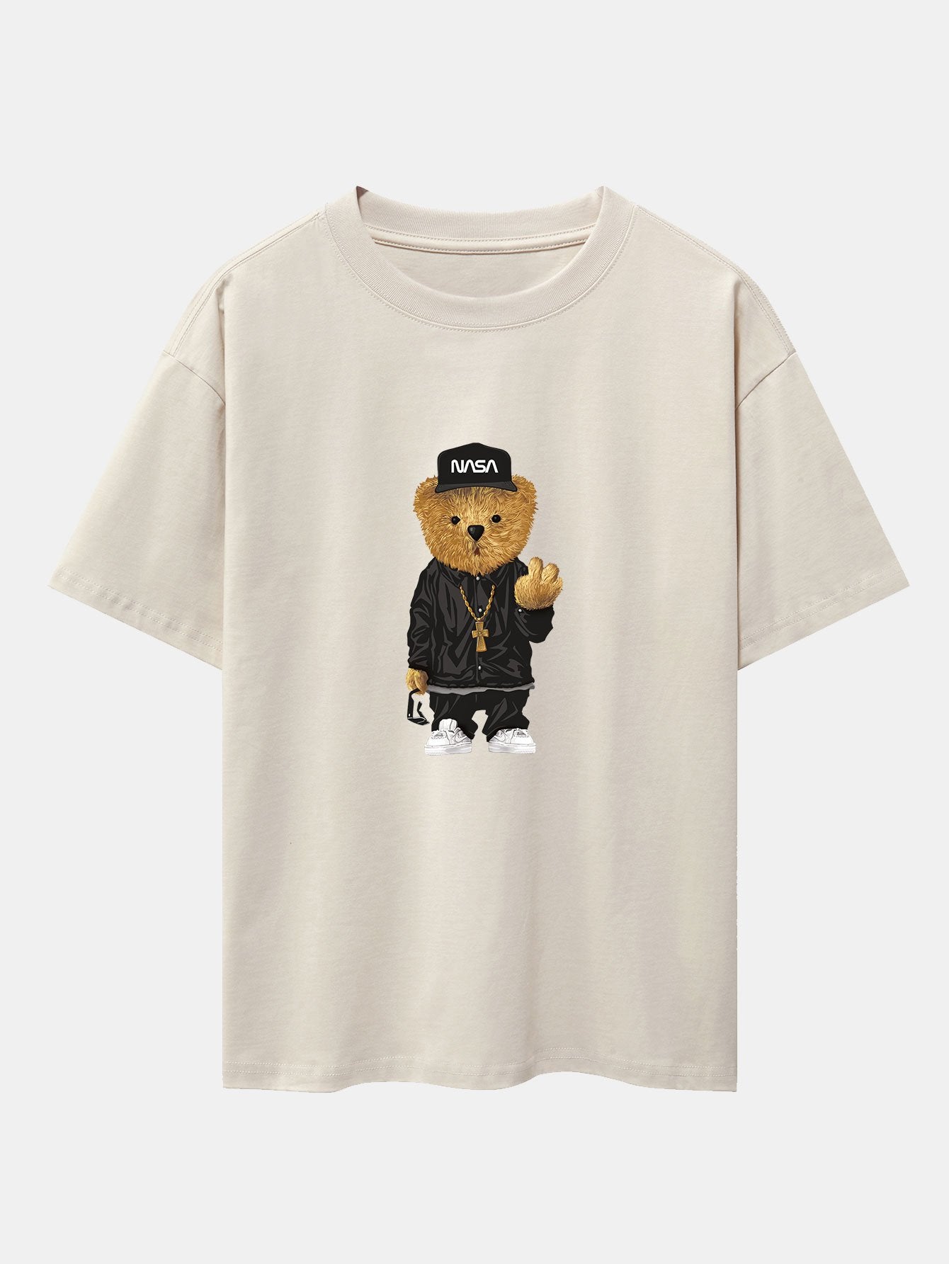 Hip Hop Bear Print Heavy Weight Oversize T-Shirt - Image 2