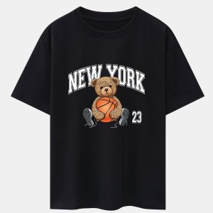 New York Basketball Bear Print Heavy Weight Oversize T-Shirt
