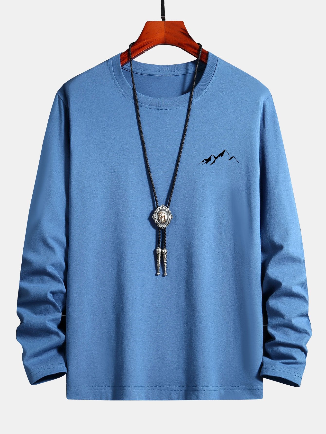 Long Sleeve Mountain Graphic Print Cotton T-Shirt - Image 8