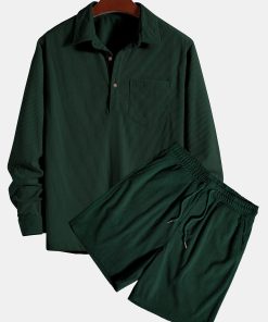 Alternative view of Long Sleeve Polo Collar Corduroy Shirt & Shorts