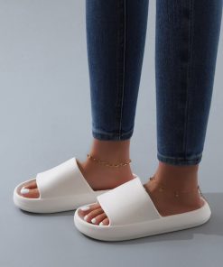 Alternative view of Fashion White Slippers For Women, Minimalist Single Band Slides