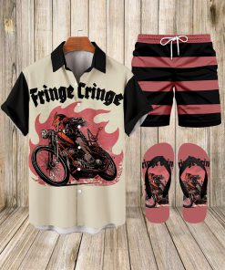Suitmens Men's Modified Motorcycle Print Shirt Three-Piece Set 069