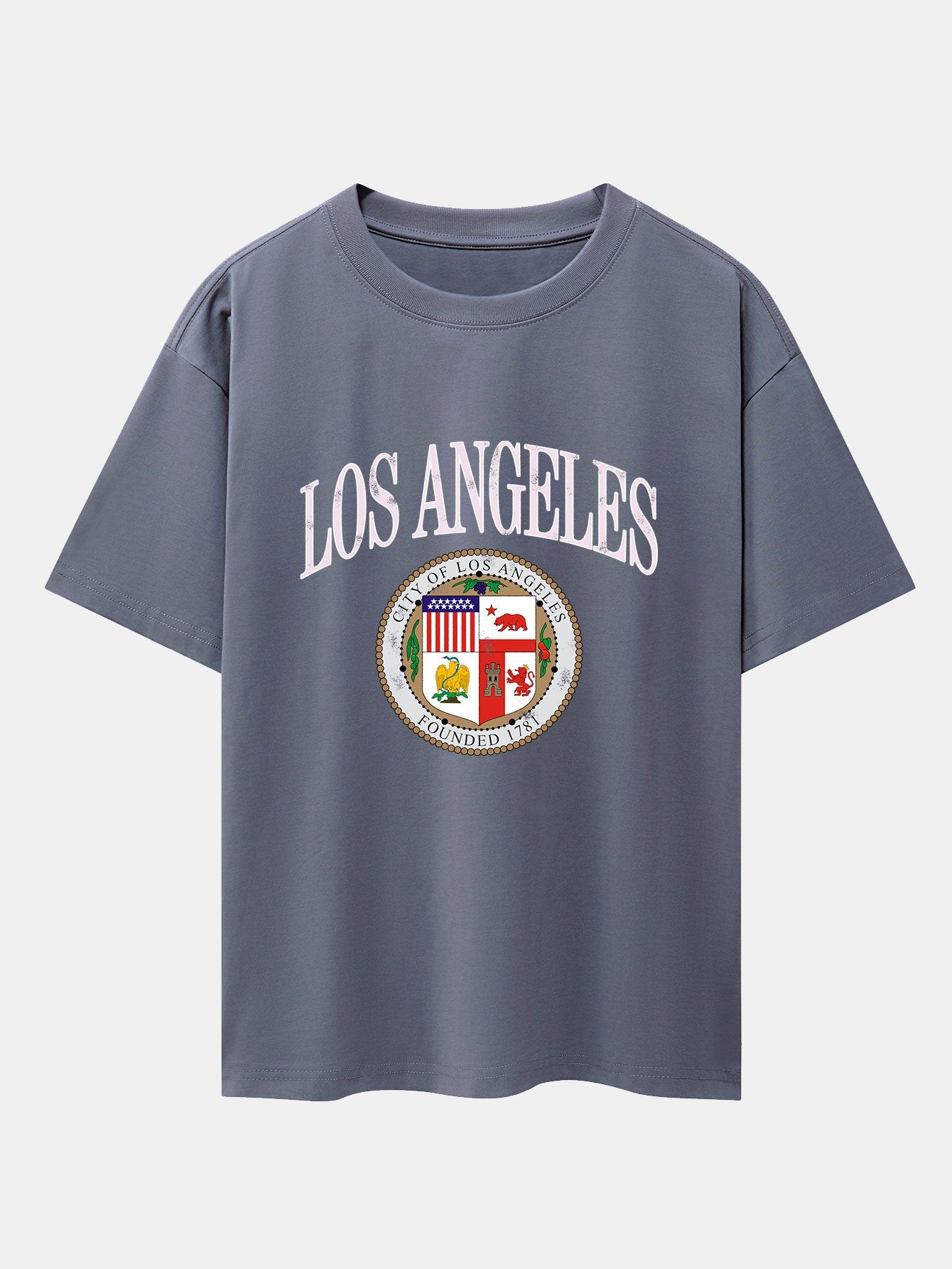 Los Angeles Coat Of Arms Print Drop Shoulder Oversize T-Shirt - Image 10