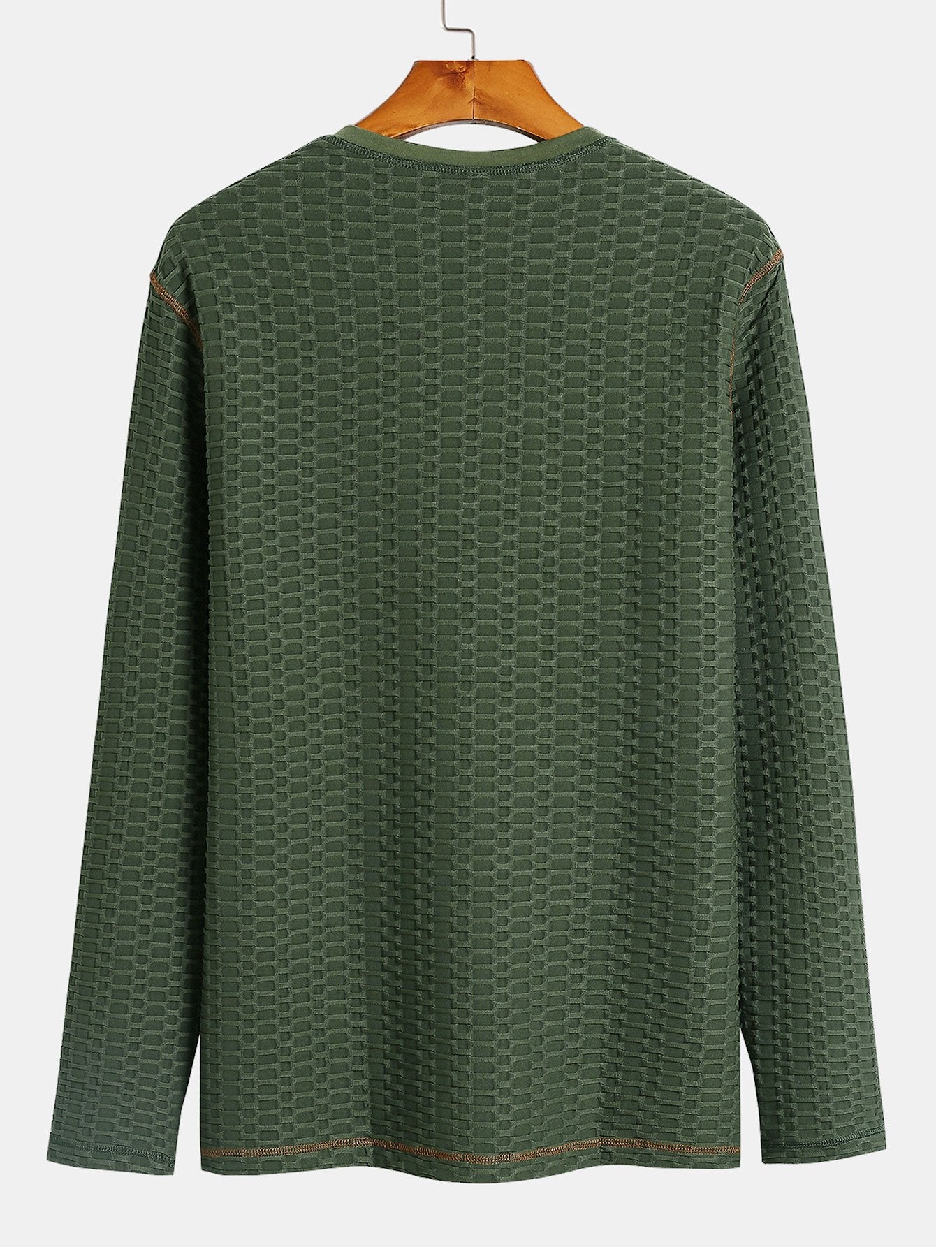 Long Sleeve Muscle Fit Knitted Textured Henley Shirt - Image 5
