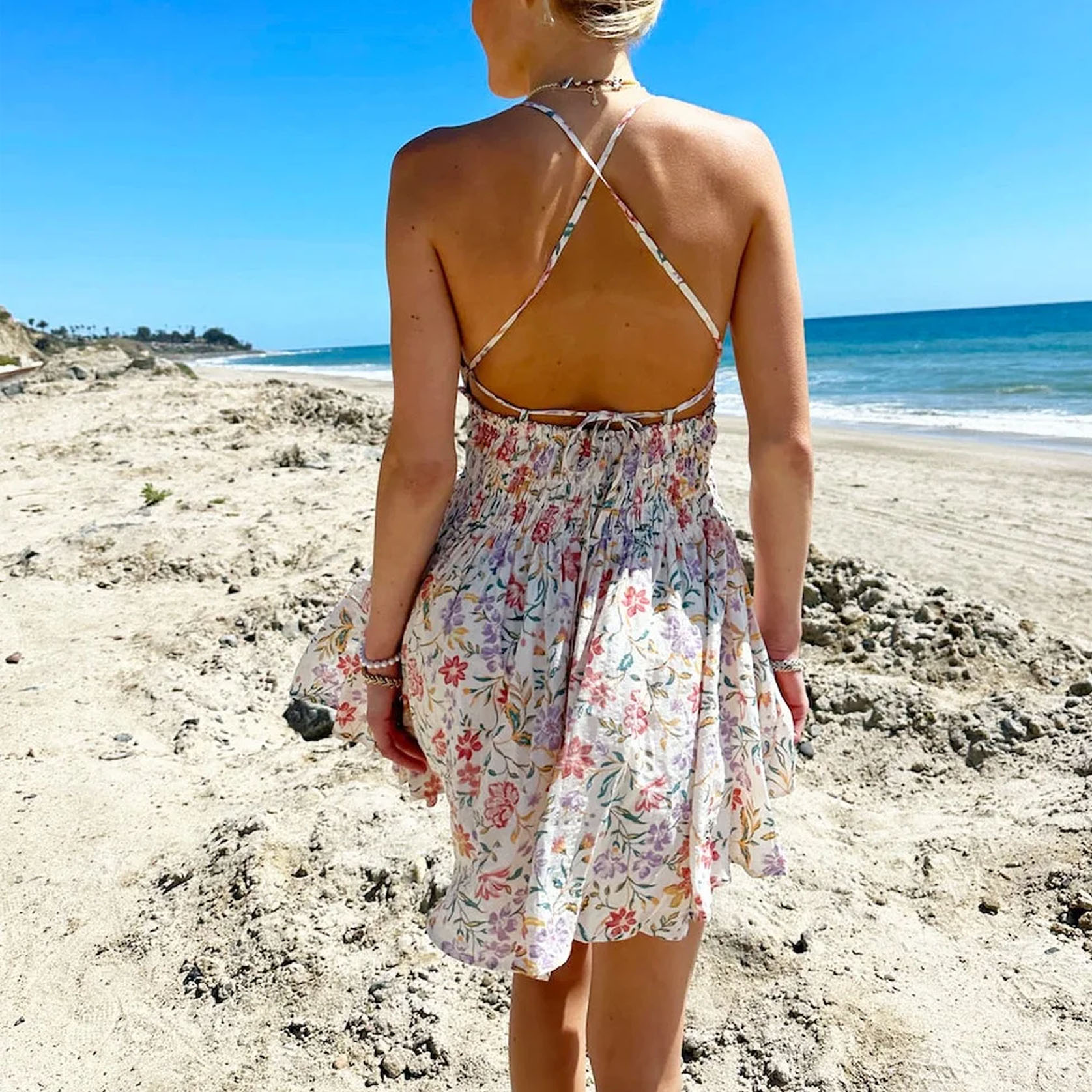 Seaside Floral Strap Mini Dress - Image 4