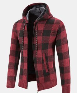 Plaid Zip Up Hooded Sweater