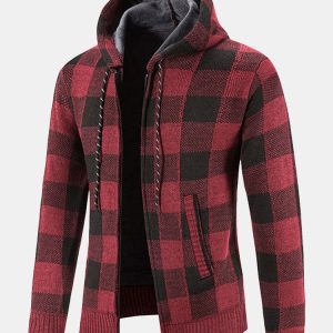 Plaid Zip Up Hooded Sweater