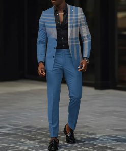 Alternative view of Fashion Colorblock Plaid Lapel Collar Button Blazer & Pants 2Pcs Set
