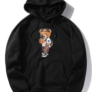 Selfie Bear Print Hoodie
