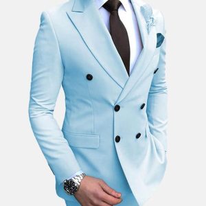 Elegant Plain Lapel Collar Double Breasted Blazer & Pants 2Pcs Set