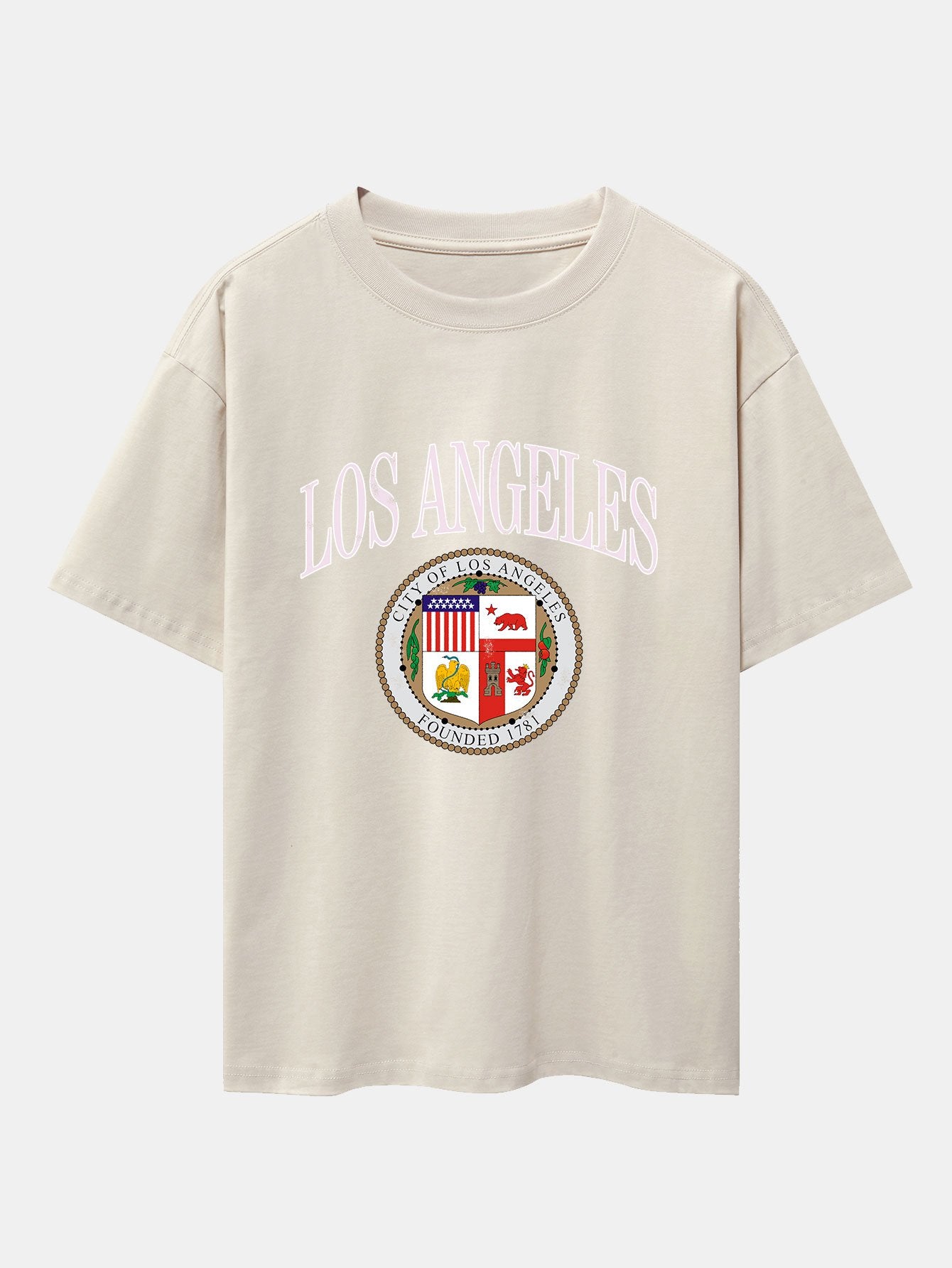 Los Angeles Coat Of Arms Print Drop Shoulder Oversize T-Shirt - Image 3