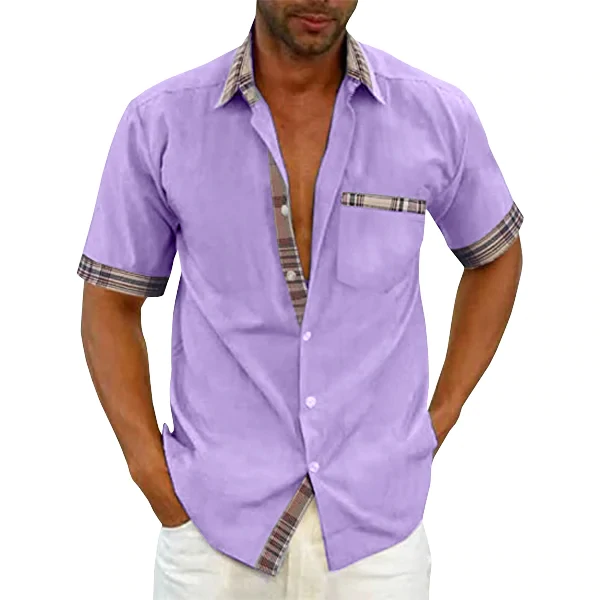EvalonrealmTM Men's Casual Plaid Collar Button Summer Shirt - Image 3