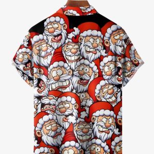 Christmas Santa Claus Chest Pocket Short Sleeve Casual Shirt